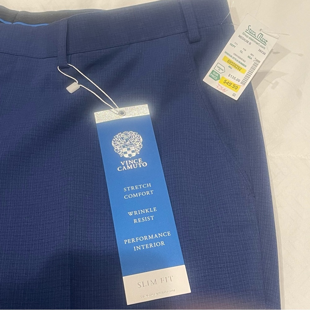 Vince Camuto Size 38w 30L Flat Front Stretch Slim Fit Dress Pants Blue NWT